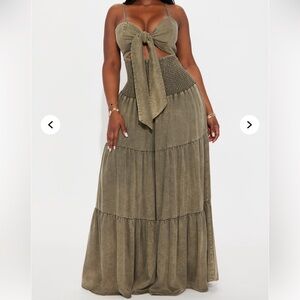 free spirit washed chambray jumpsuit - olive